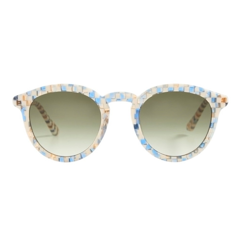 KREWE Round Sunglasses in Blue, White Gingham Pattern